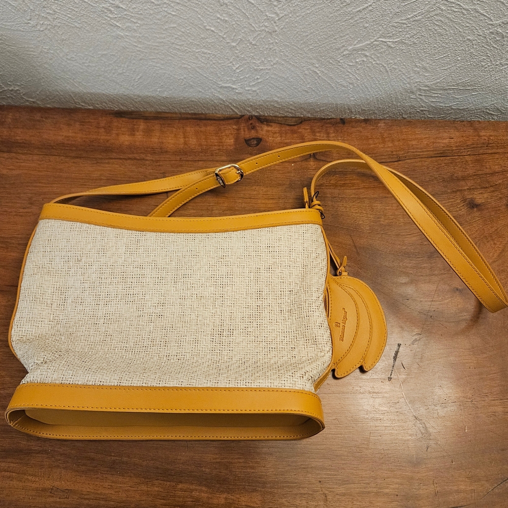 Etienne Aigner Straw Crossbody Bag‎ With Banana Hangtag Coin Purse